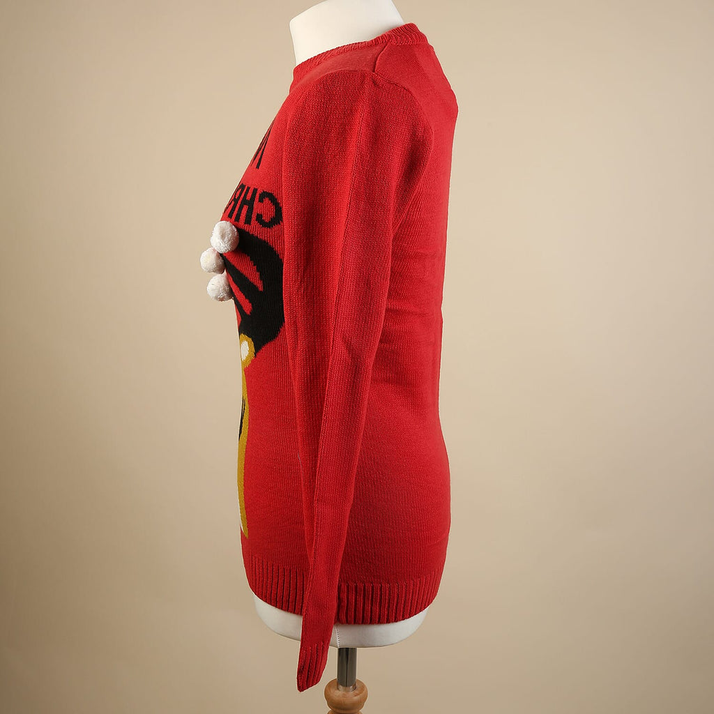 Ladies 3D Xmas Moose Jumper (Size L- 12-14) - Red