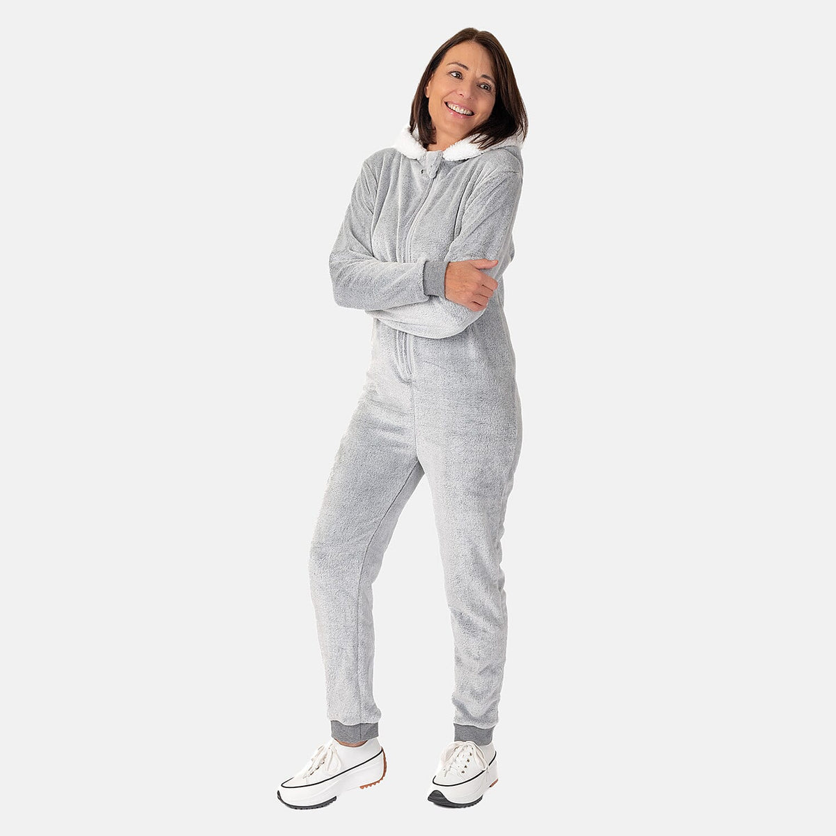 Ladies Cosy Fleece Relaxed Fit Hooded Jumpsuit 7731372 1