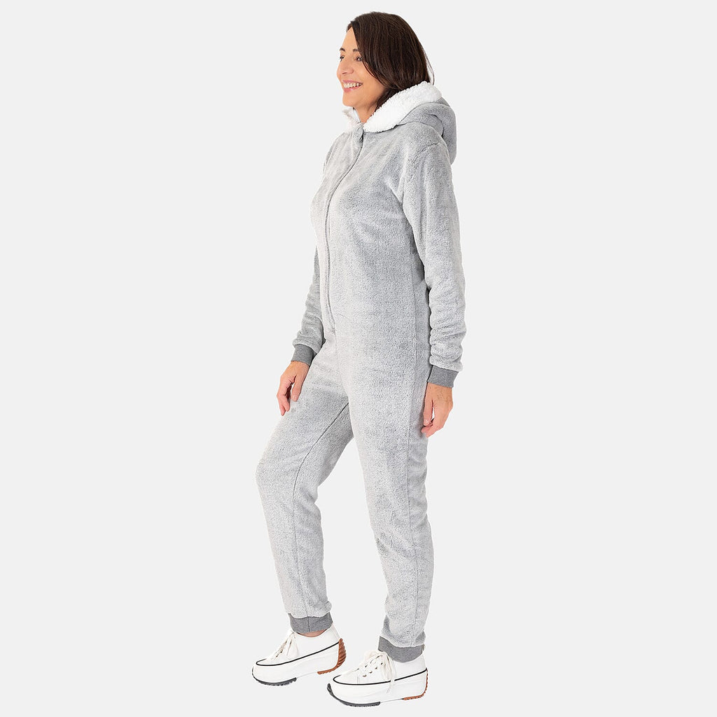 Ladies Cosy Fleece Onesie - (Size M)  - Grey