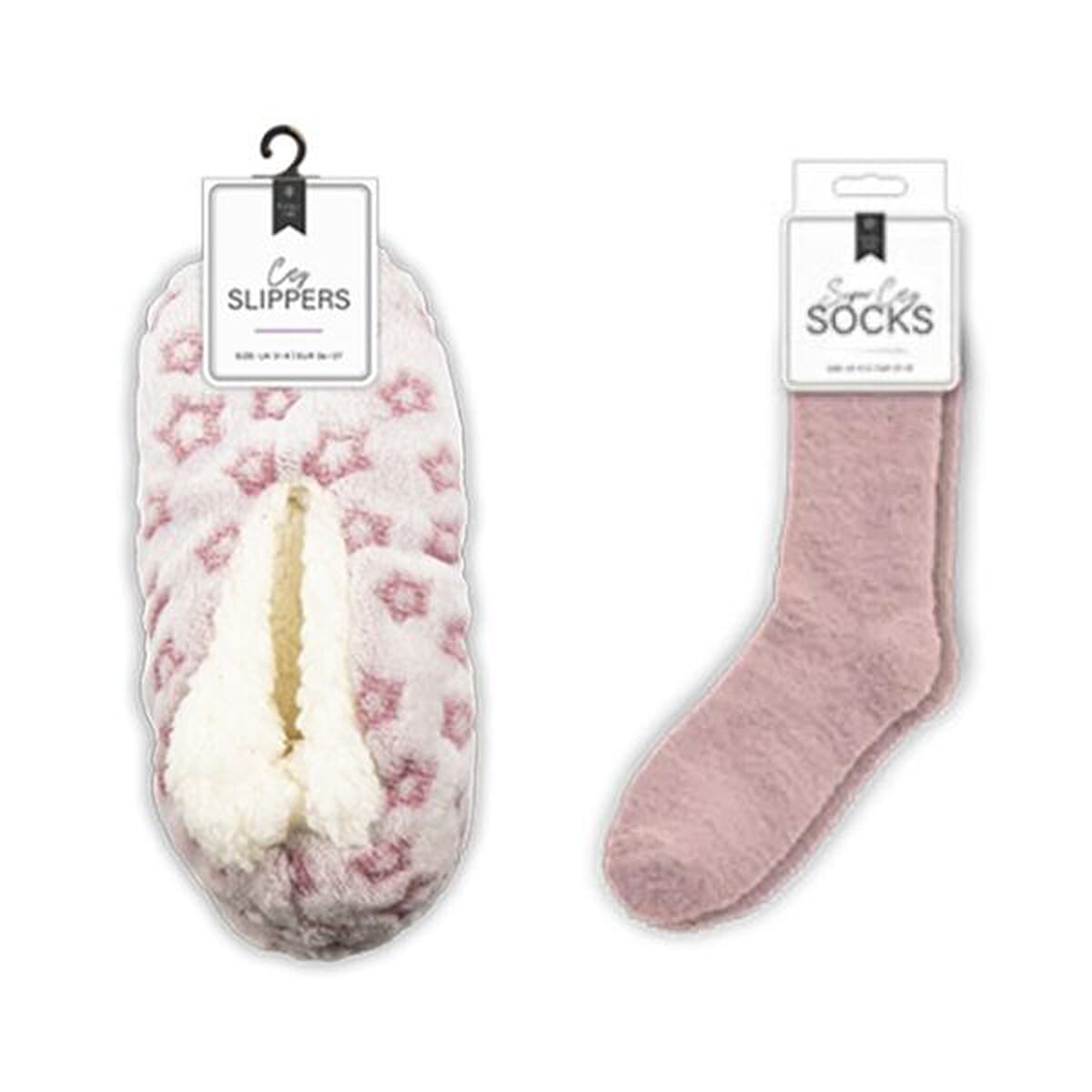 Ladies Cosy Slippers with Socks (UK Size 3-4) - Pink 8415245 0