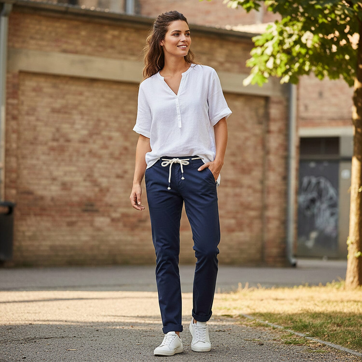 Ladies Cotton Blend Trousers with Rope Belt 8050502 0