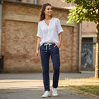 Ladies Cotton Blend Trousers with Rope Belt (Size - M) - Blue