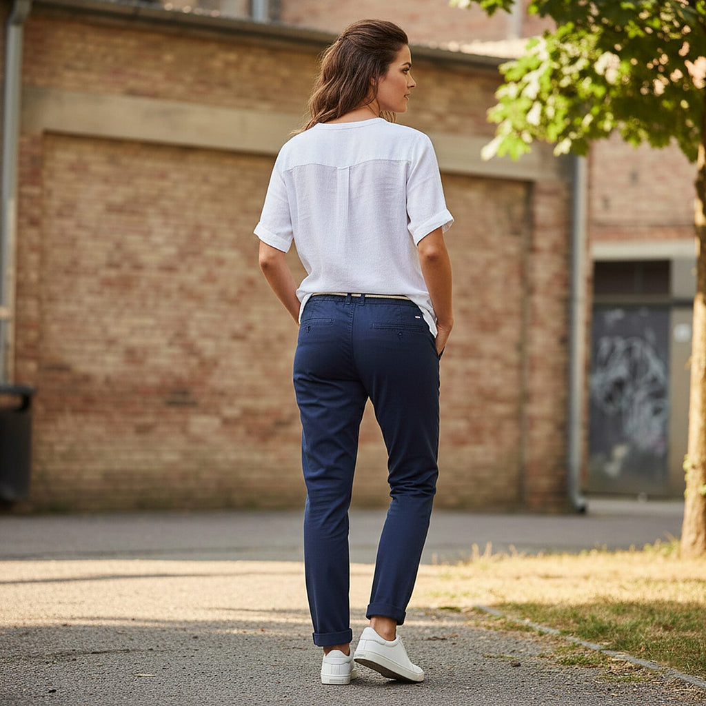 Ladies Cotton Blend Trousers with Rope Belt (Size - M) - Blue