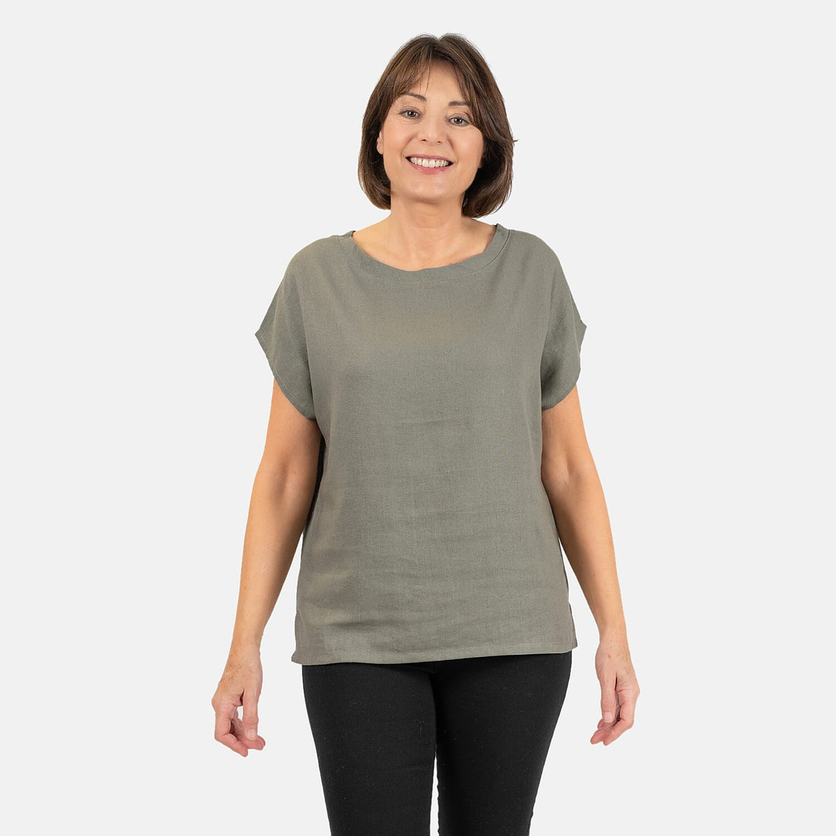 Ladies Crew Neck Linen Top V32647341 2