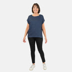 Ladies Crew Neck Linen Top (Size 10) - Navy