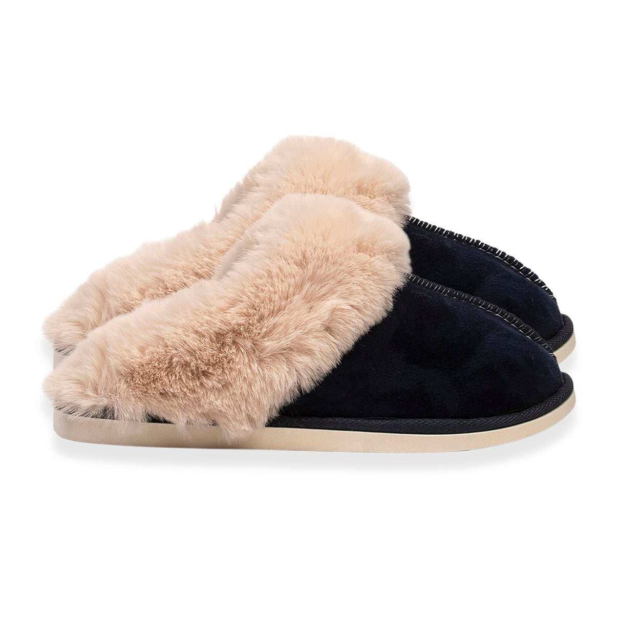Ladies Lizzie Faux Fur Lined Mule Slippers (Size 3-4) - Navy 8448037 0