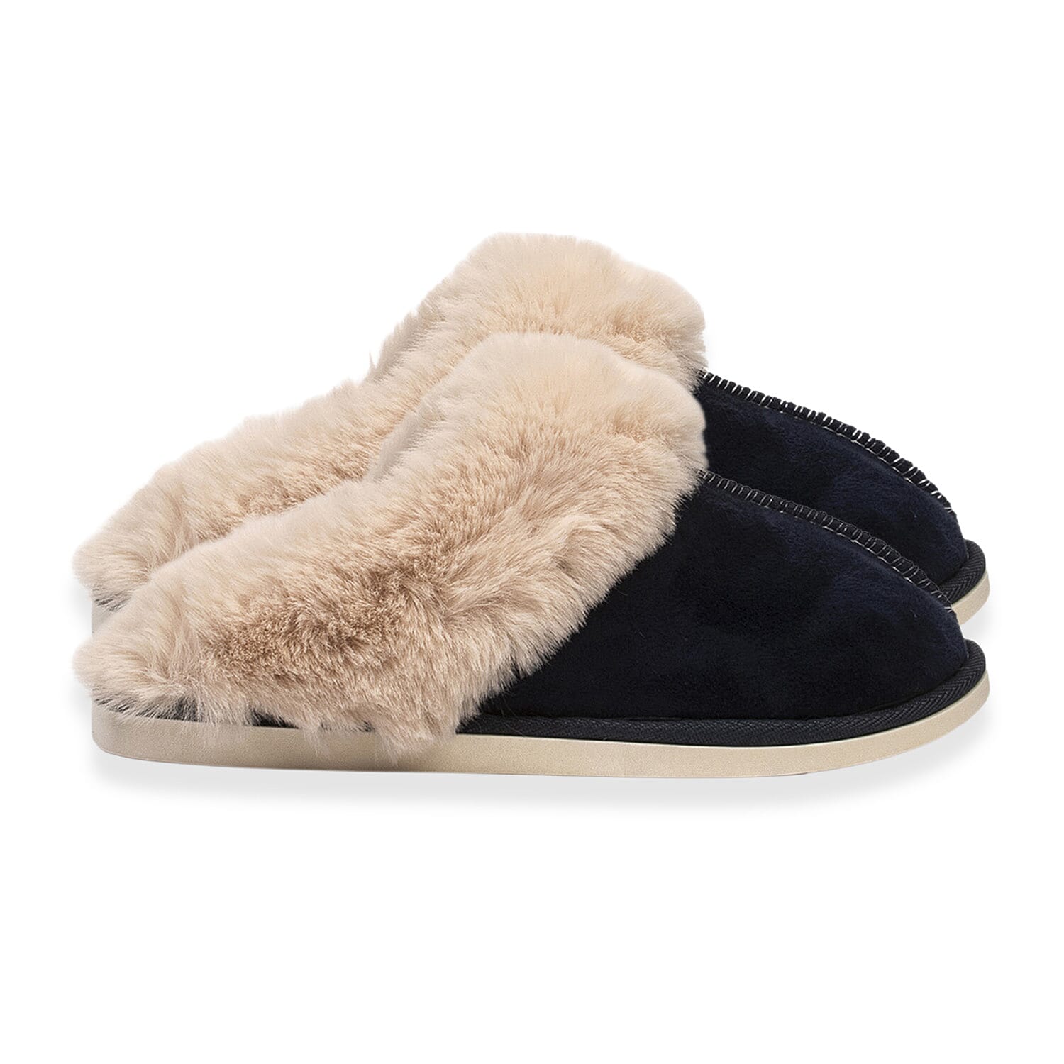 Ladies Lizzie Faux Fur Lined Mule Slippers (Size 3-4) - Navy 8448037 0