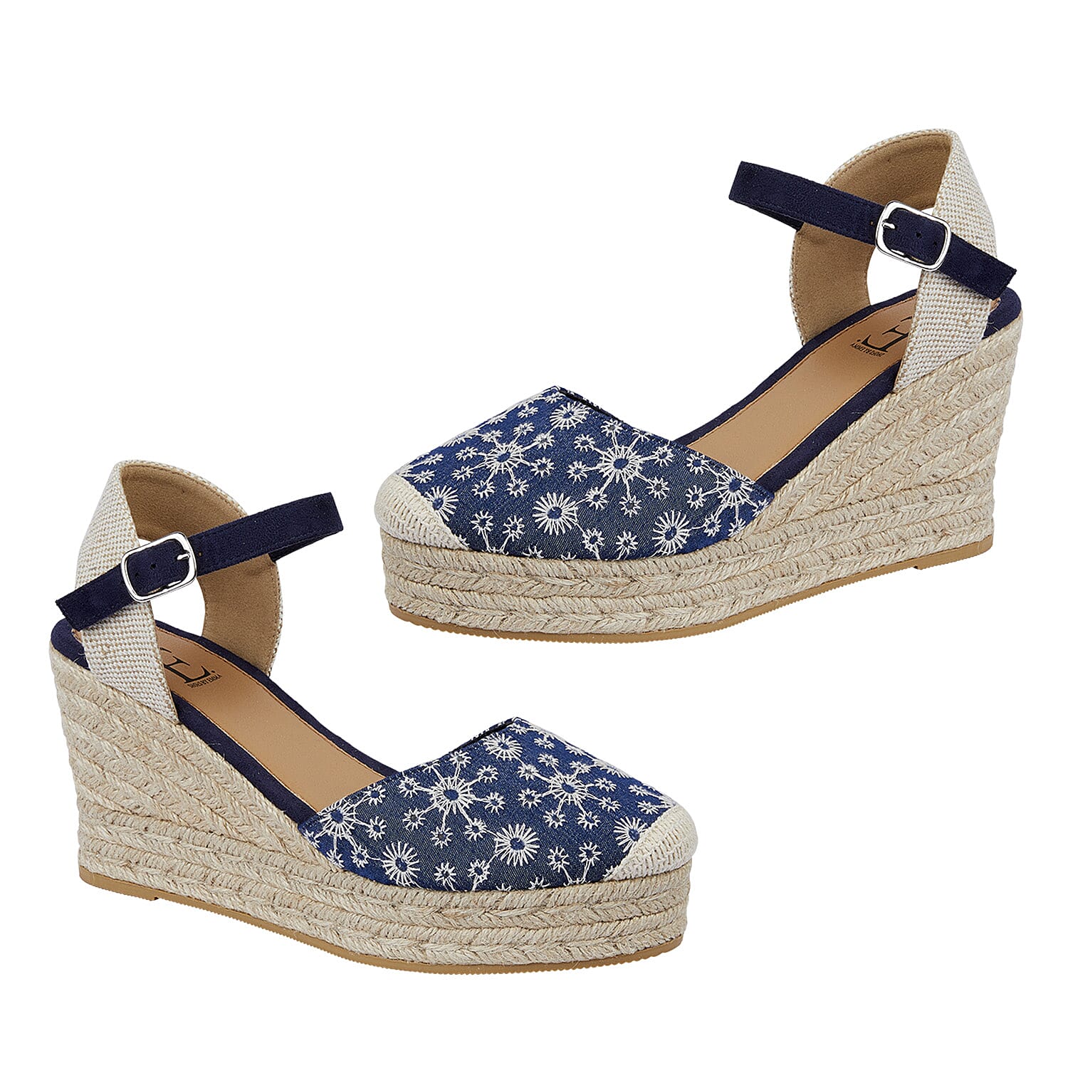 Jo &amp; Joe Summer Embroidered Platform Wedge Sandal (Size 4) - Navy 7766159 0