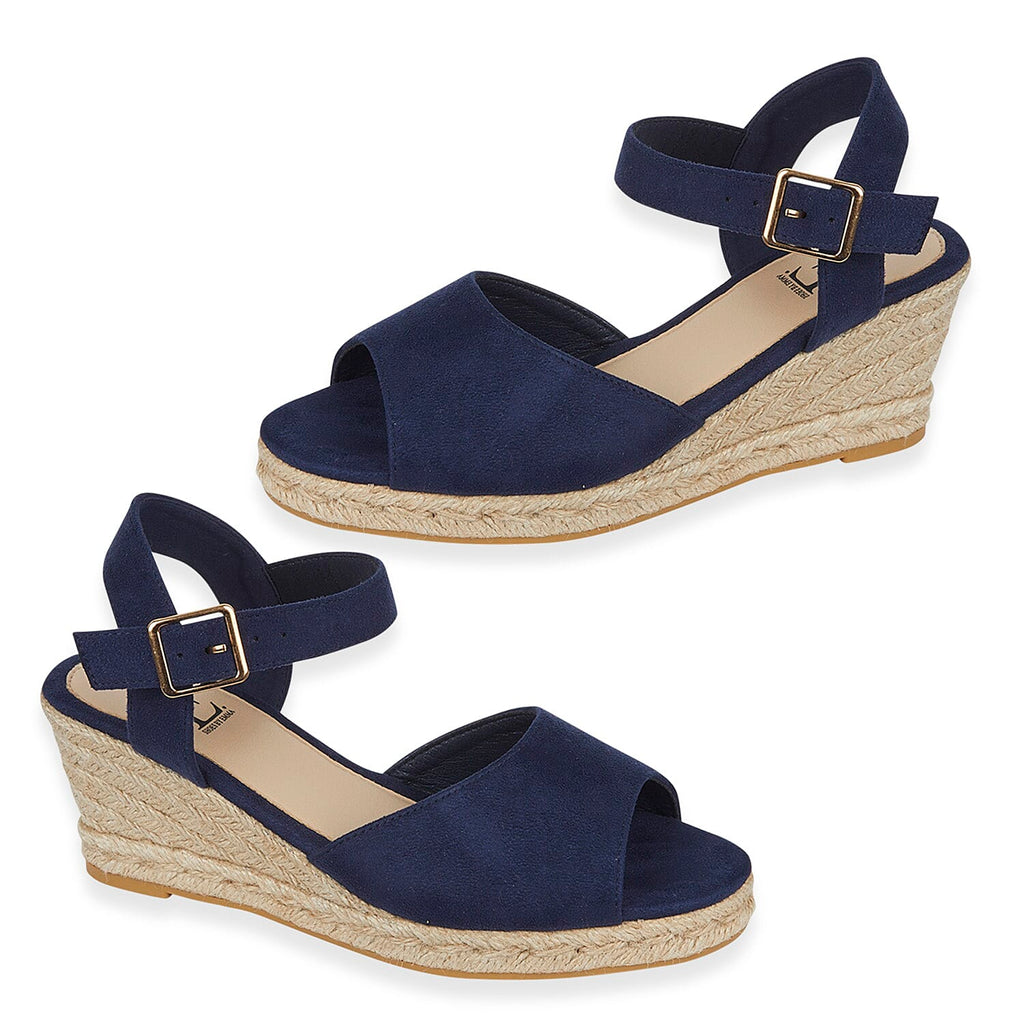 Tamsin Womens Wedge Heel Sandals with Adjustable Buckle Strap (Size 4) - Navy