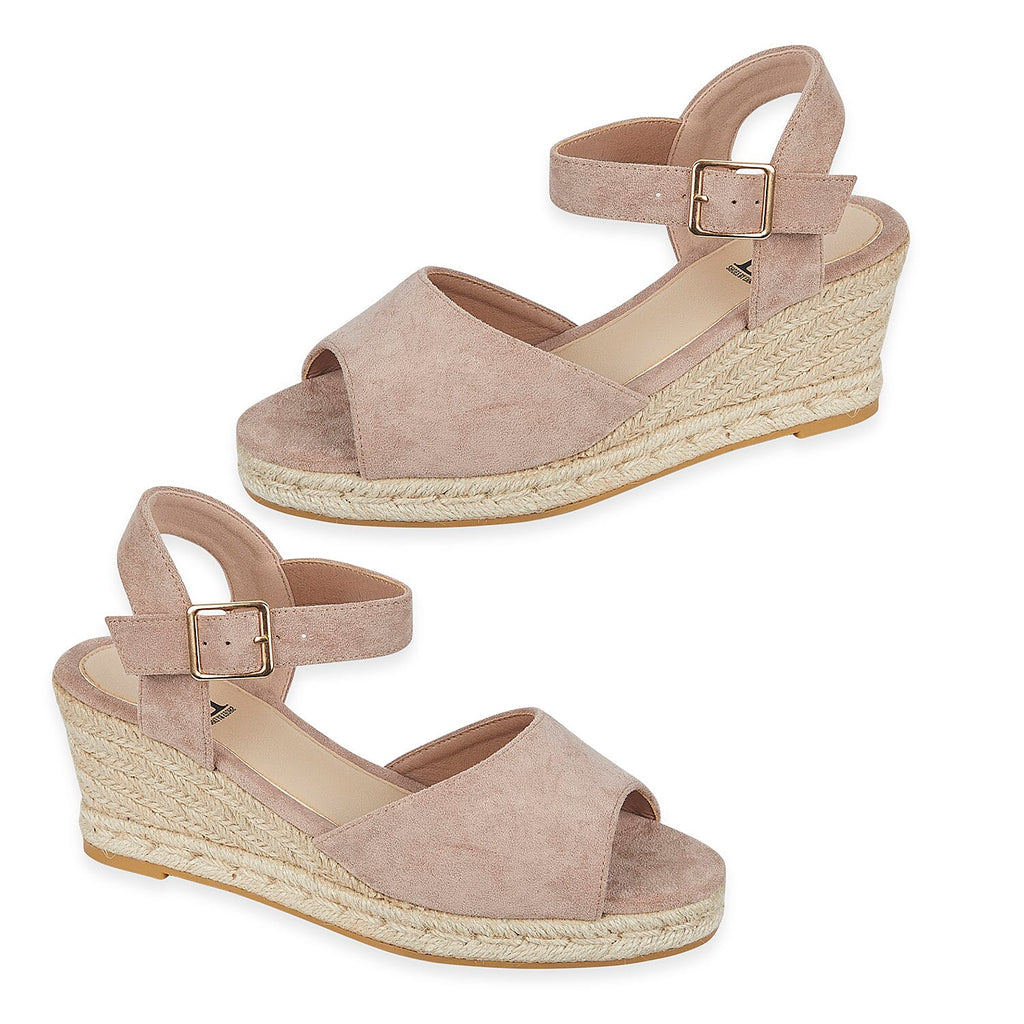 Tamsin Womens Wedge Heel Sandals with Adjustable Buckle Strap (Size 6) - Beige