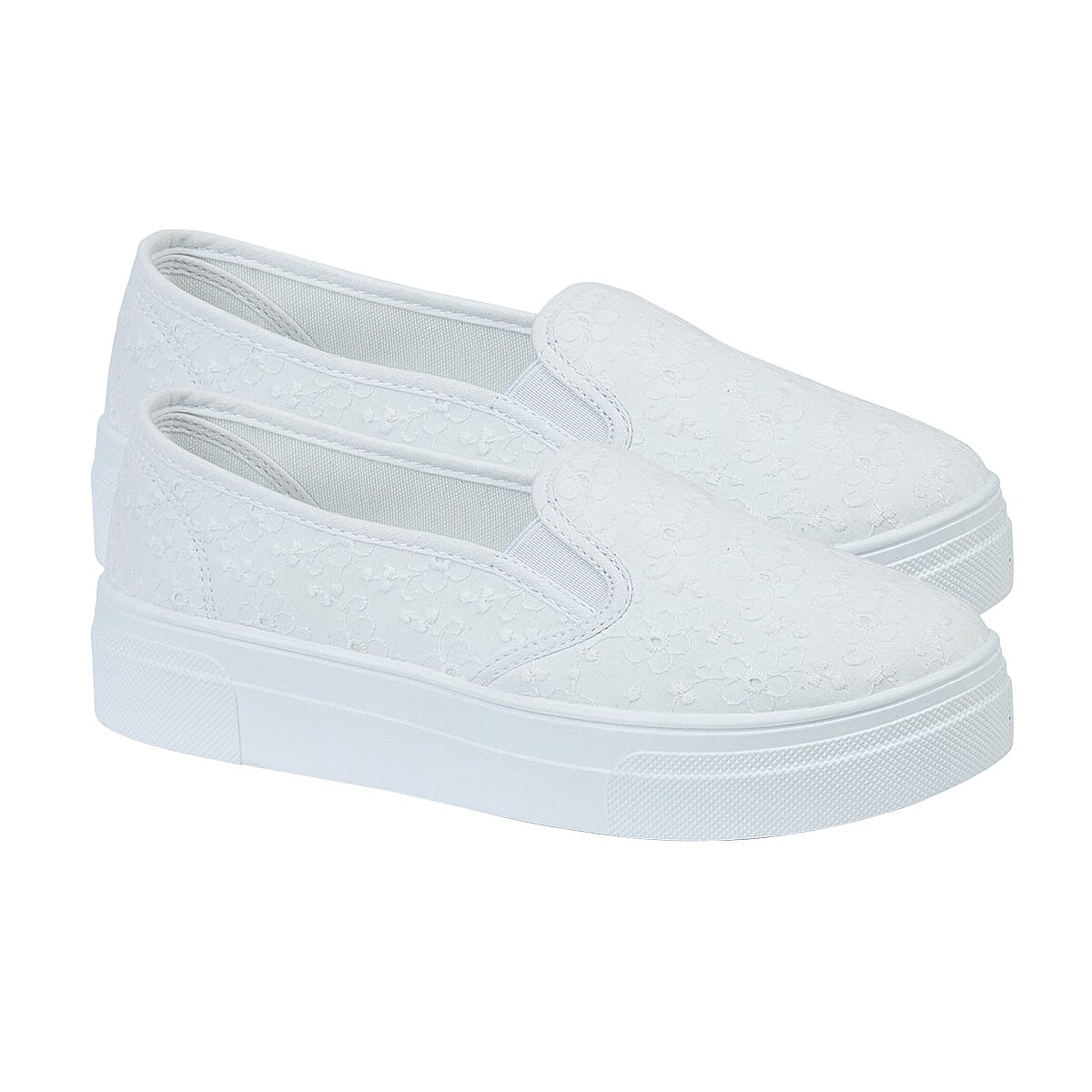 URBAN JACKS Ladies Twin Gusset Embroidery Anglaise Canvas Shoes on Platform Sole 7772177 0