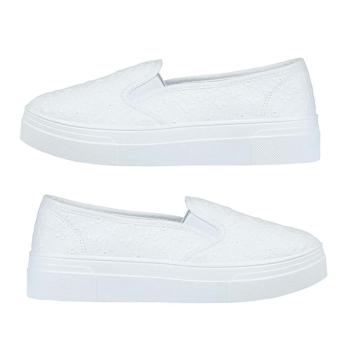 URBAN JACKS Ladies Twin Gusset Embroidery Anglaise Canvas Shoes on Platform Sole 7772177 1