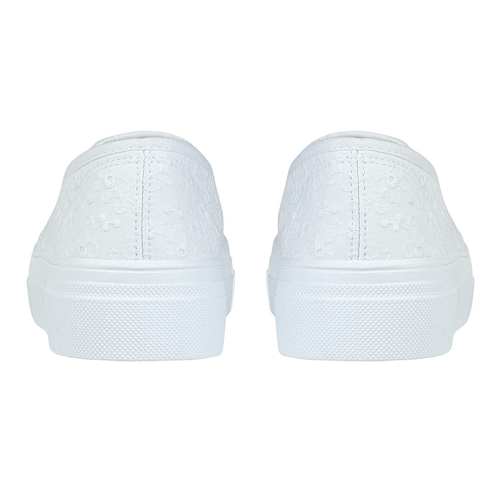 URBAN JACKS Ladies Twin Gusset Embroidery Anglaise Canvas on Platform Sole (Size 3) - White