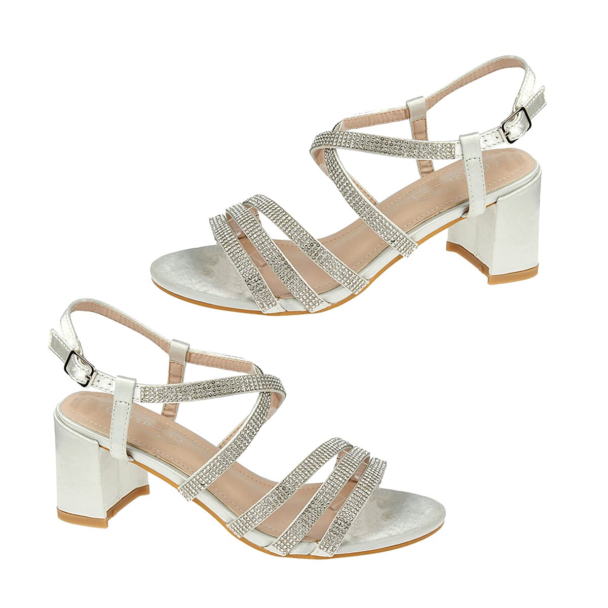 THE DIAMANTE COLLECTION - SHOWSTOPPER -- Ladies Spot On Diamonte Strappy Block Heels (Size 5) - Silver 8361816 0