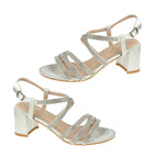 THE DIAMANTE COLLECTION - SHOWSTOPPER -- Ladies Spot On Diamonte Strappy Block Heels (Size 5) - Silver