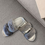 Ladies Faux Fur Slider Slippers (Size 3) - Grey