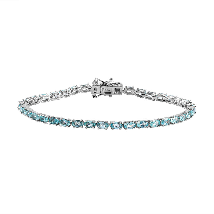 Lagoon Apatite Bracelet with GB Lock Box (Size - 8) in Rhodium Overlay Sterling Silver 9.84 Ct. 7994144 1