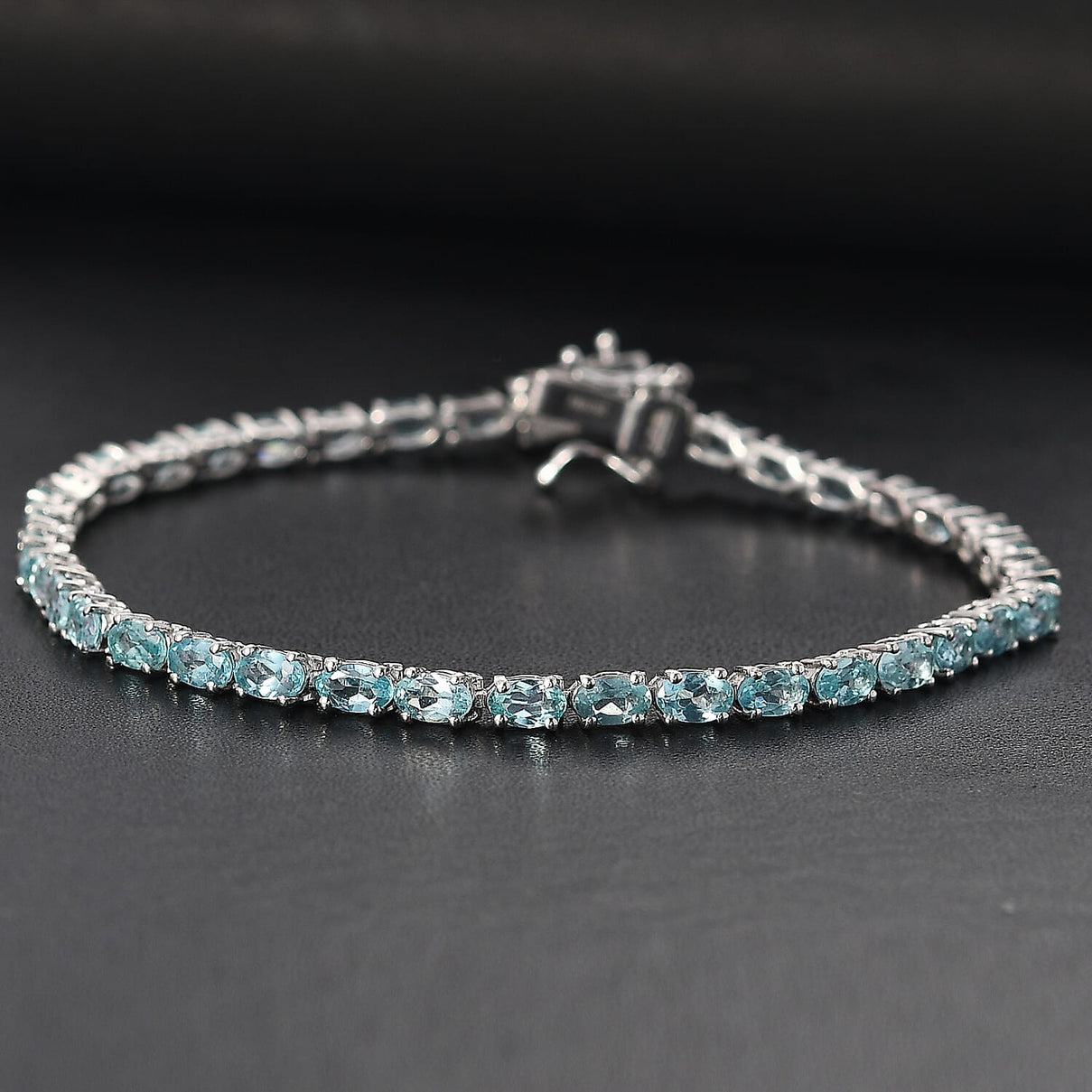 Lagoon Apatite Bracelet with GB Lock Box (Size - 8) in Rhodium Overlay Sterling Silver 9.84 Ct. 7994144 4