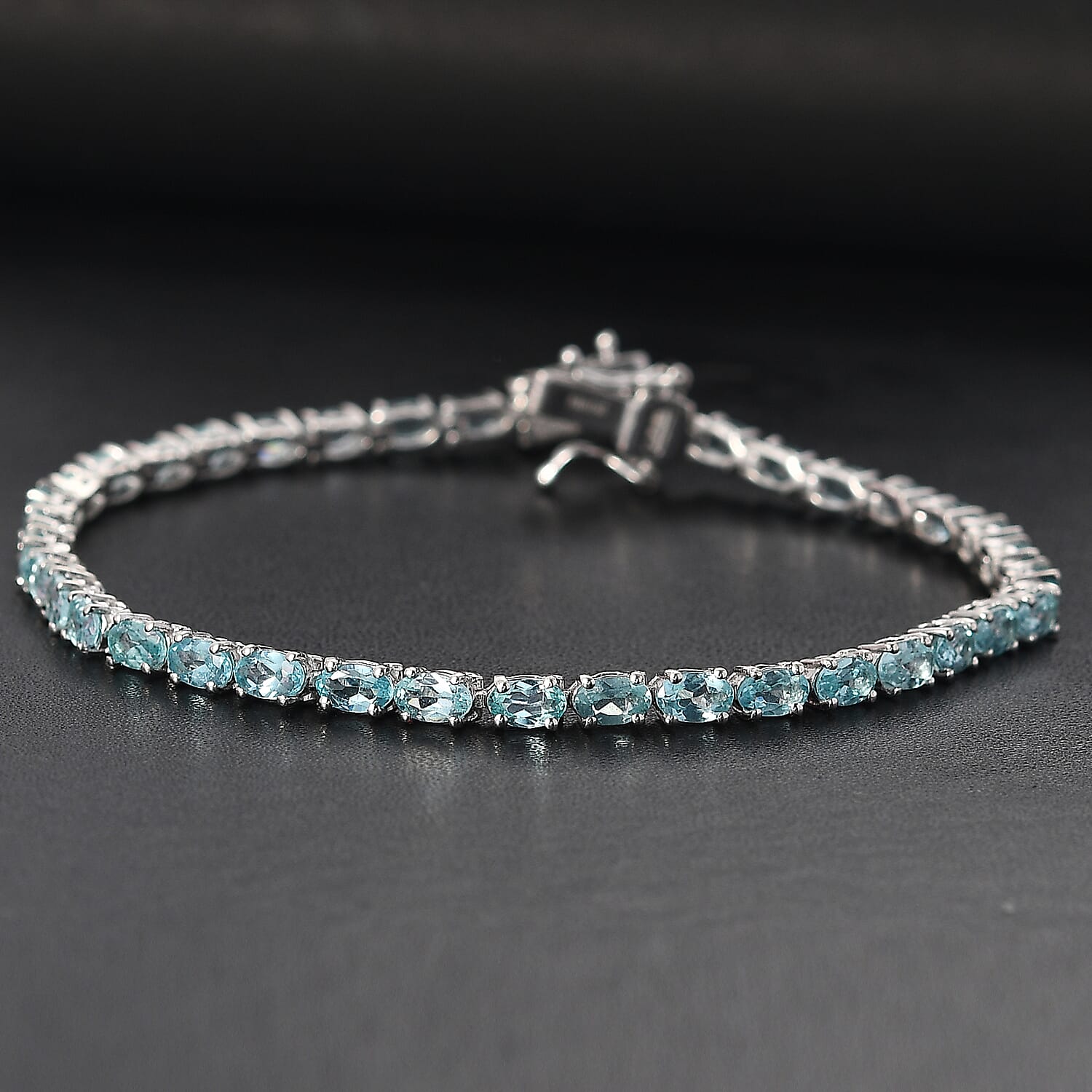 Lagoon Apatite Bracelet with GB Lock Box (Size - 8) in Rhodium Overlay Sterling Silver 9.84 Ct. 7994144 4