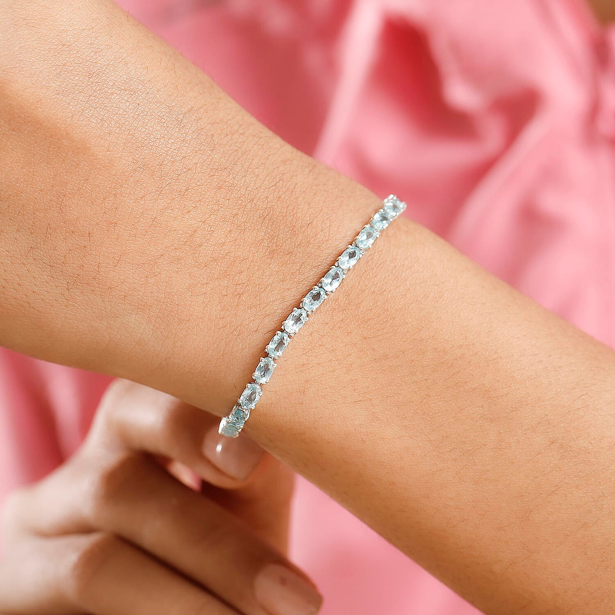 Lagoon Apatite Bracelet with GB Lock Box (Size - 8) in Rhodium Overlay Sterling Silver 9.84 Ct. 7994144 6