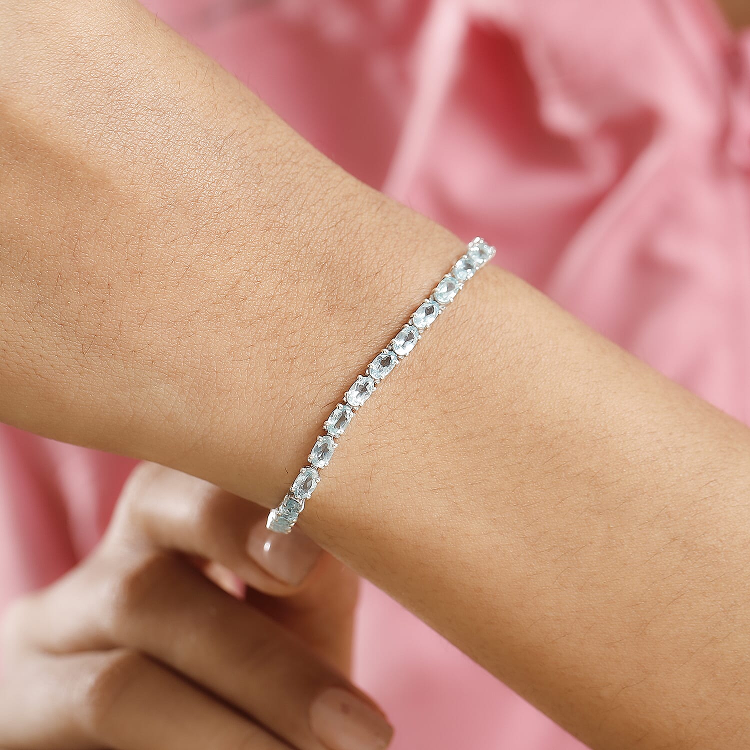 Lagoon Apatite Bracelet with GB Lock Box (Size - 8) in Rhodium Overlay Sterling Silver 9.84 Ct. 7994144 6