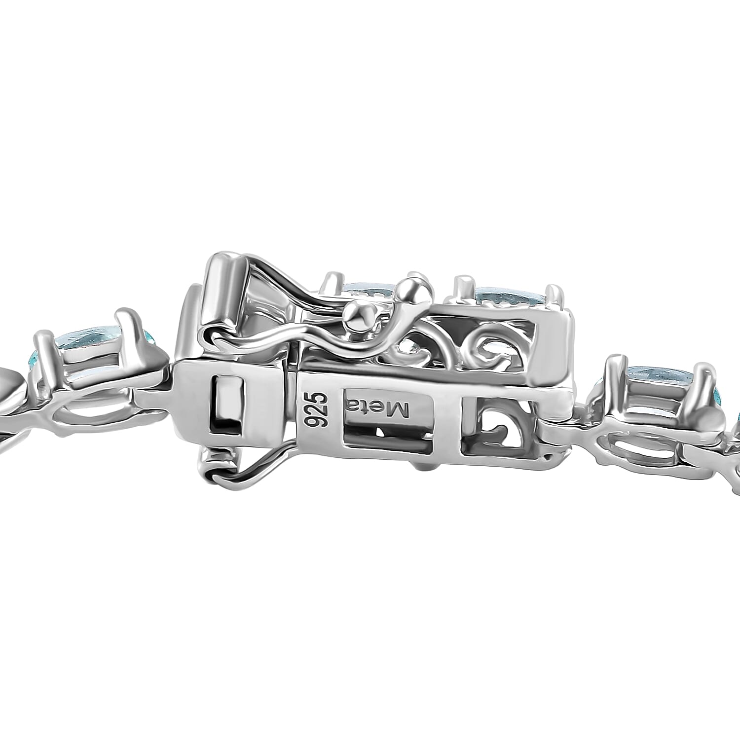 Lagoon Apatite Bracelet with GB Lock Box (Size - 8) in Rhodium Overlay Sterling Silver 9.84 Ct. 7994144 8