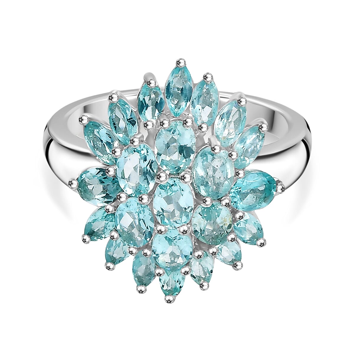 Lagoon Apatite Cluster Ring in Rhodium Overlay Sterling Silver 3.28 Cts. 7965157 0