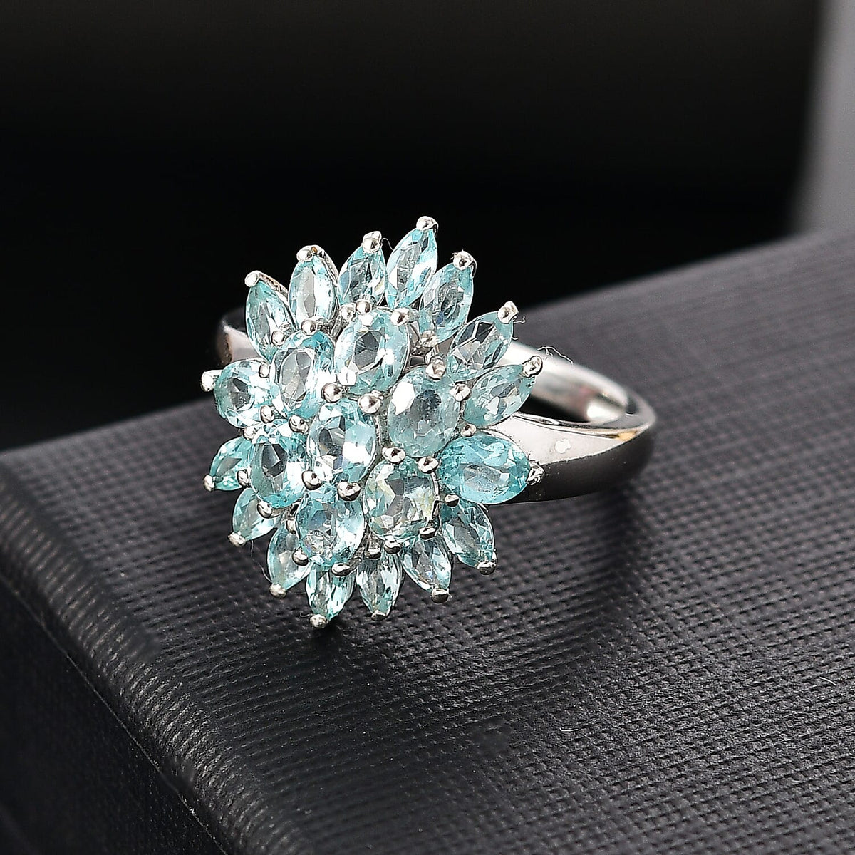 Lagoon Apatite Cluster Ring in Rhodium Overlay Sterling Silver 3.28 Cts. 7965157 2