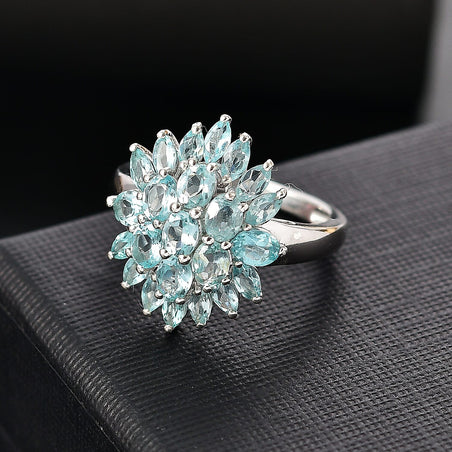 Lagoon Apatite Cluster Ring in Rhodium Overlay Sterling Silver 3.28 Cts. 7965157 2