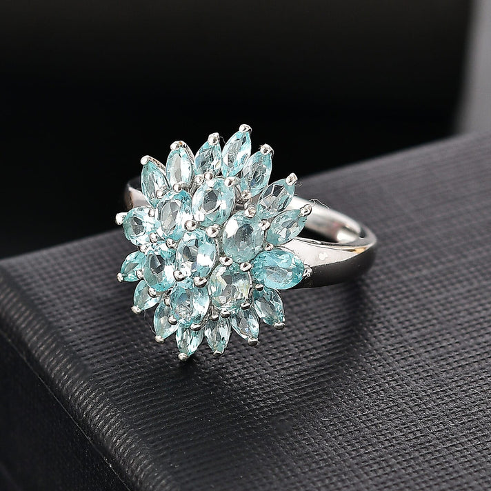 Lagoon Apatite Cluster Ring in Rhodium Overlay Sterling Silver 3.28 Cts. 7965157 2
