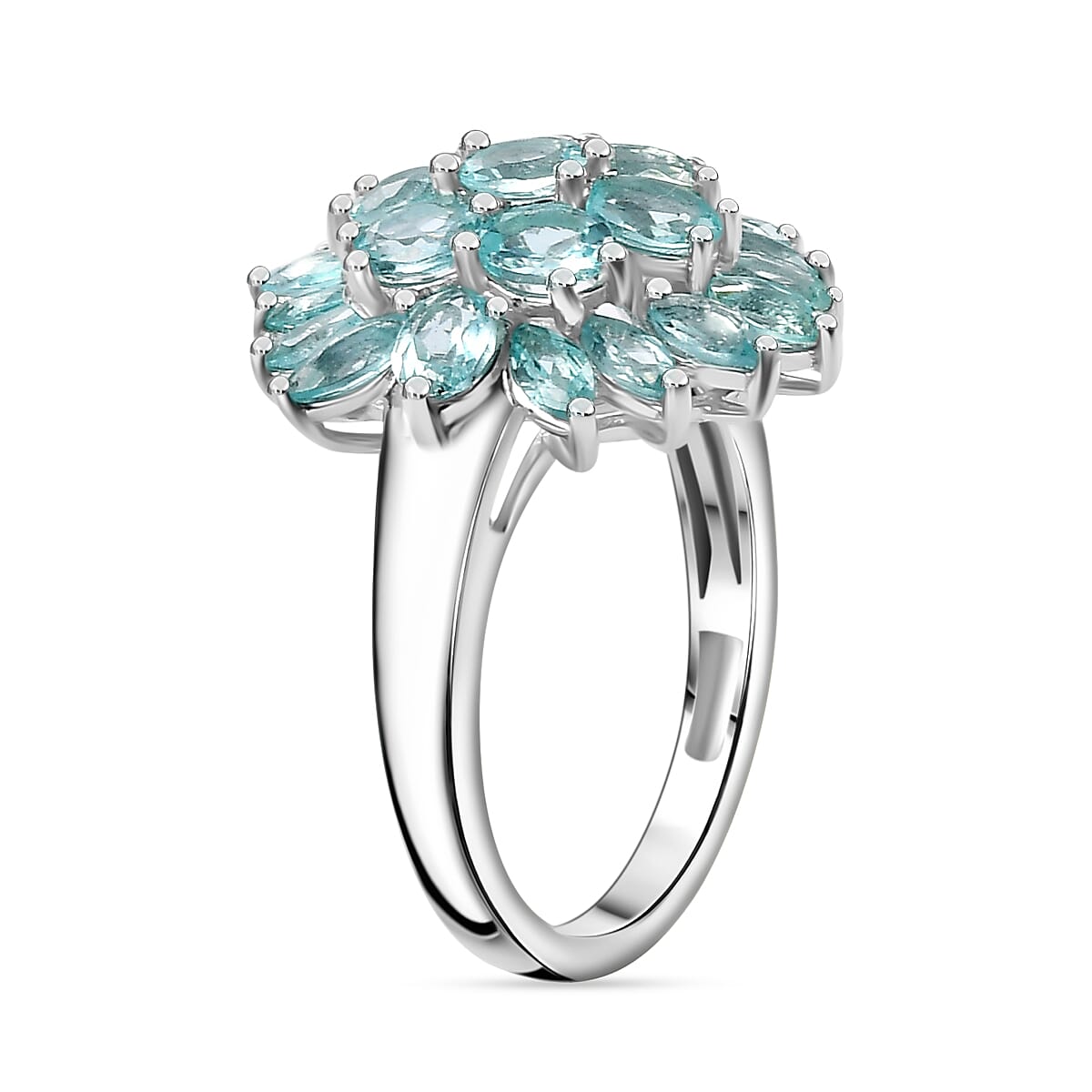 Lagoon Apatite Cluster Ring in Rhodium Overlay Sterling Silver 3.28 Cts. 7965157 4