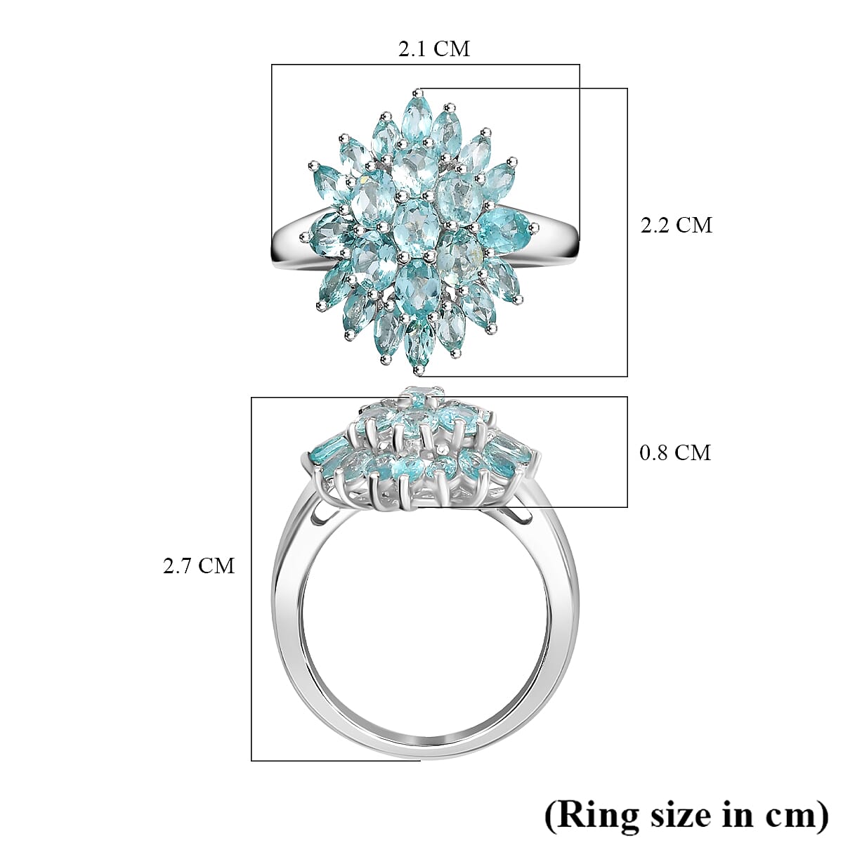 Lagoon Apatite Cluster Ring in Rhodium Overlay Sterling Silver 3.28 Cts. 7965157 6
