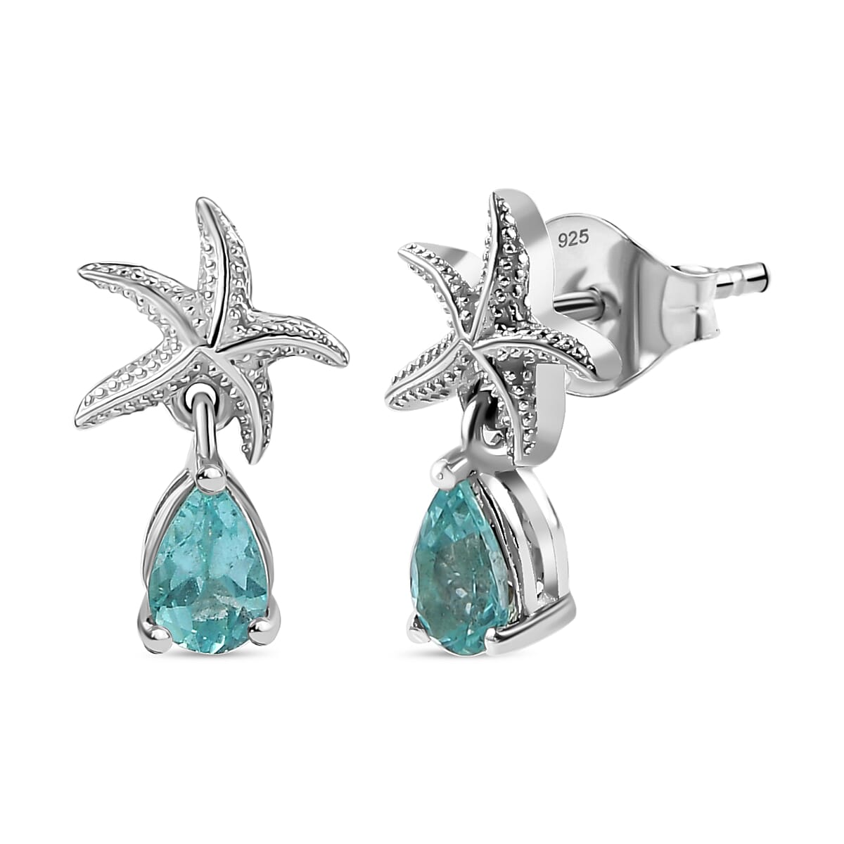 Lagoon Apatite Dangling Earring With Push Back in Rhodium Overlay Sterling Silver 7967401 0