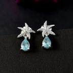 Lagoon Apatite Dangling Earring With Push Back in Rhodium Overlay Sterling Silver