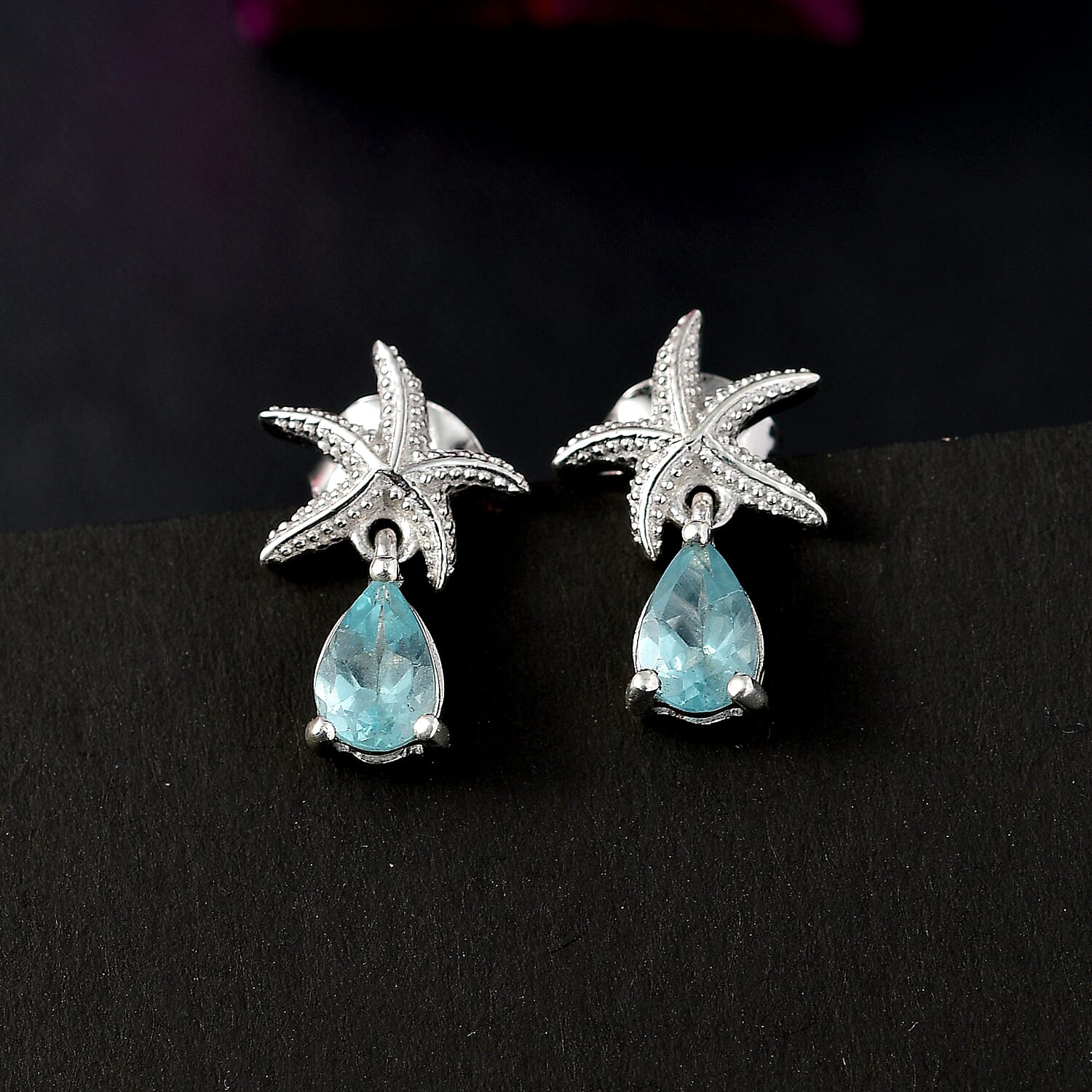Lagoon Apatite Dangling Earring With Push Back in Rhodium Overlay Sterling Silver 7967401 2