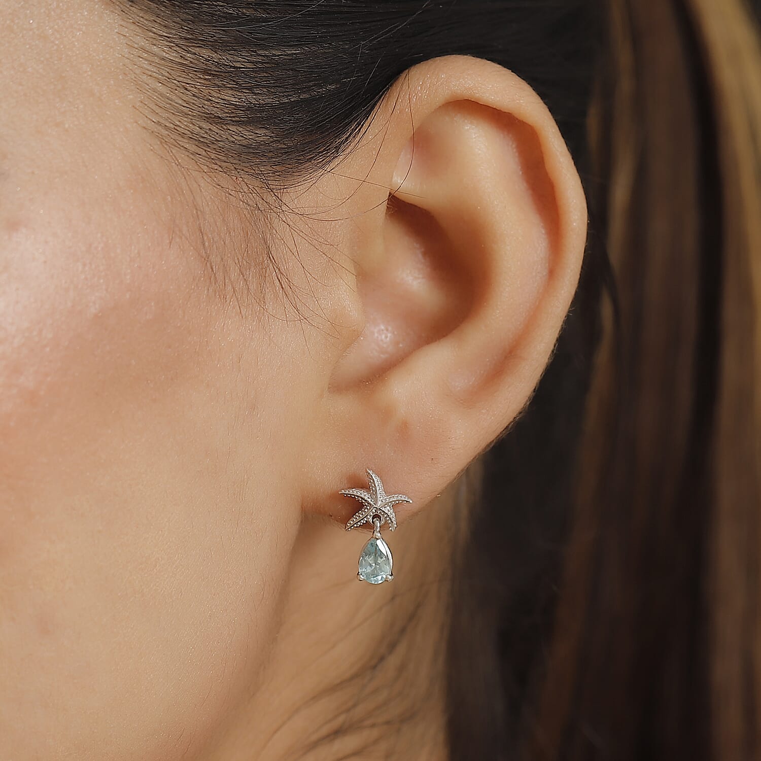 Lagoon Apatite Dangling Earring With Push Back in Rhodium Overlay Sterling Silver 7967401 3