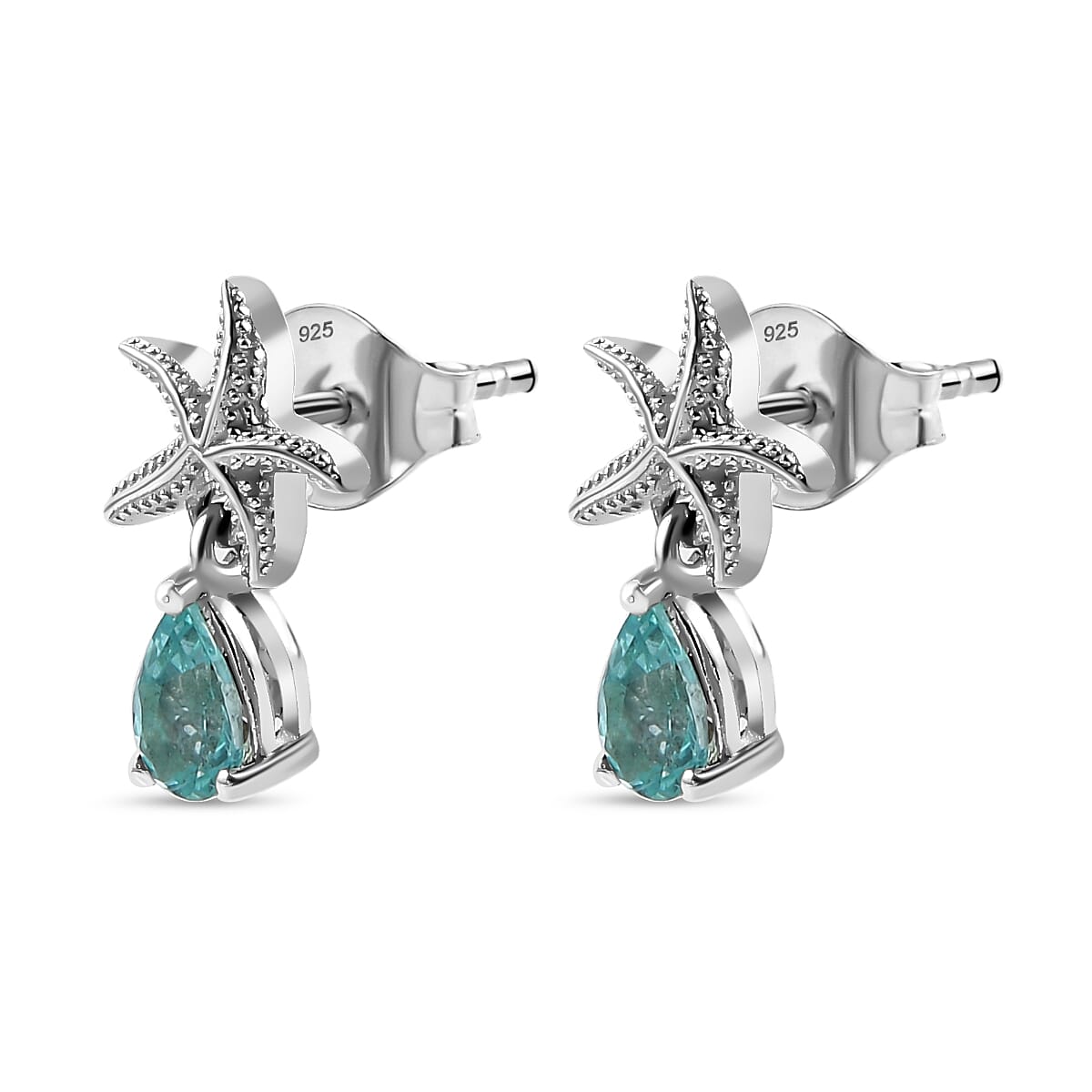 Lagoon Apatite Dangling Earring With Push Back in Rhodium Overlay Sterling Silver 7967401 4
