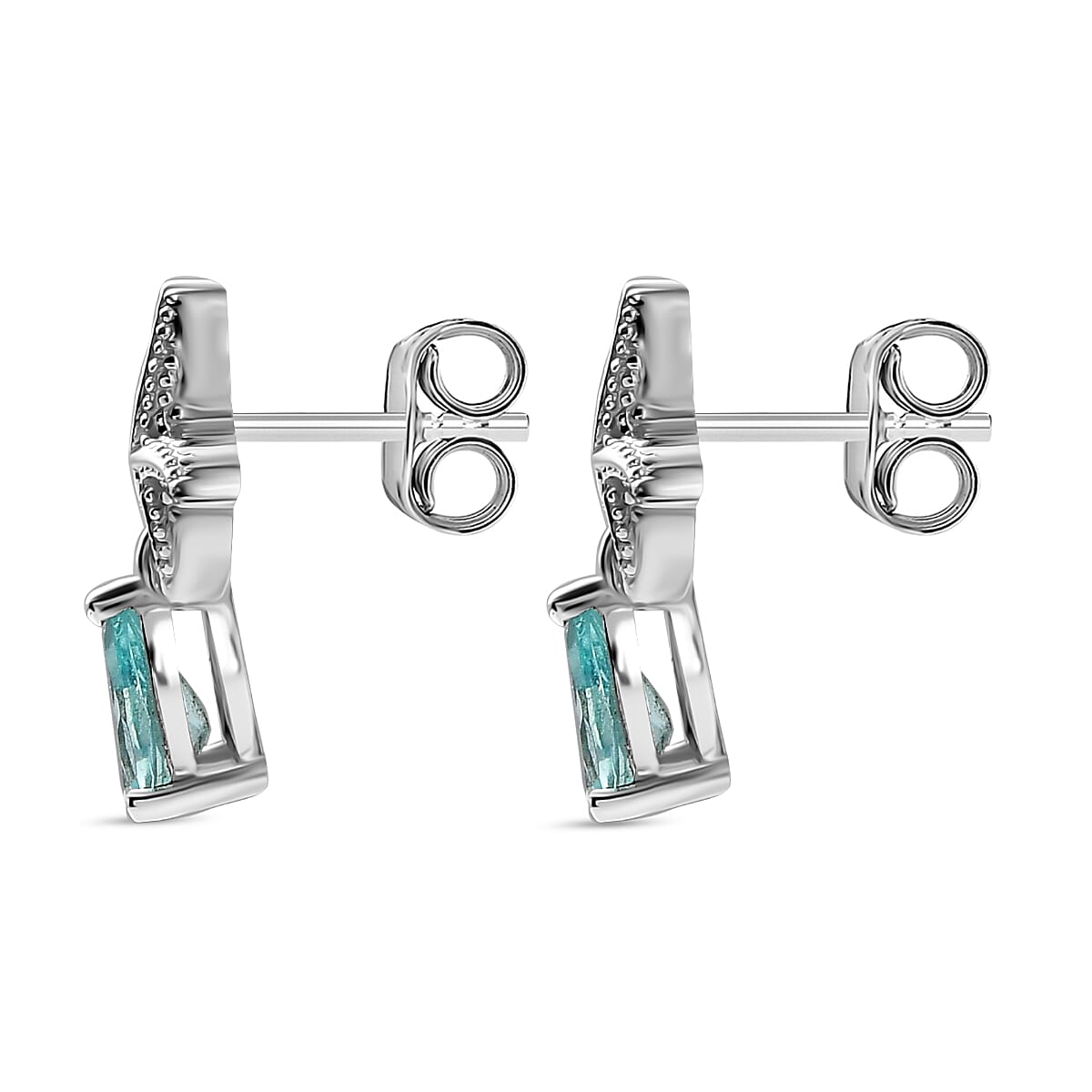 Lagoon Apatite Dangling Earring With Push Back in Rhodium Overlay Sterling Silver 7967401 5