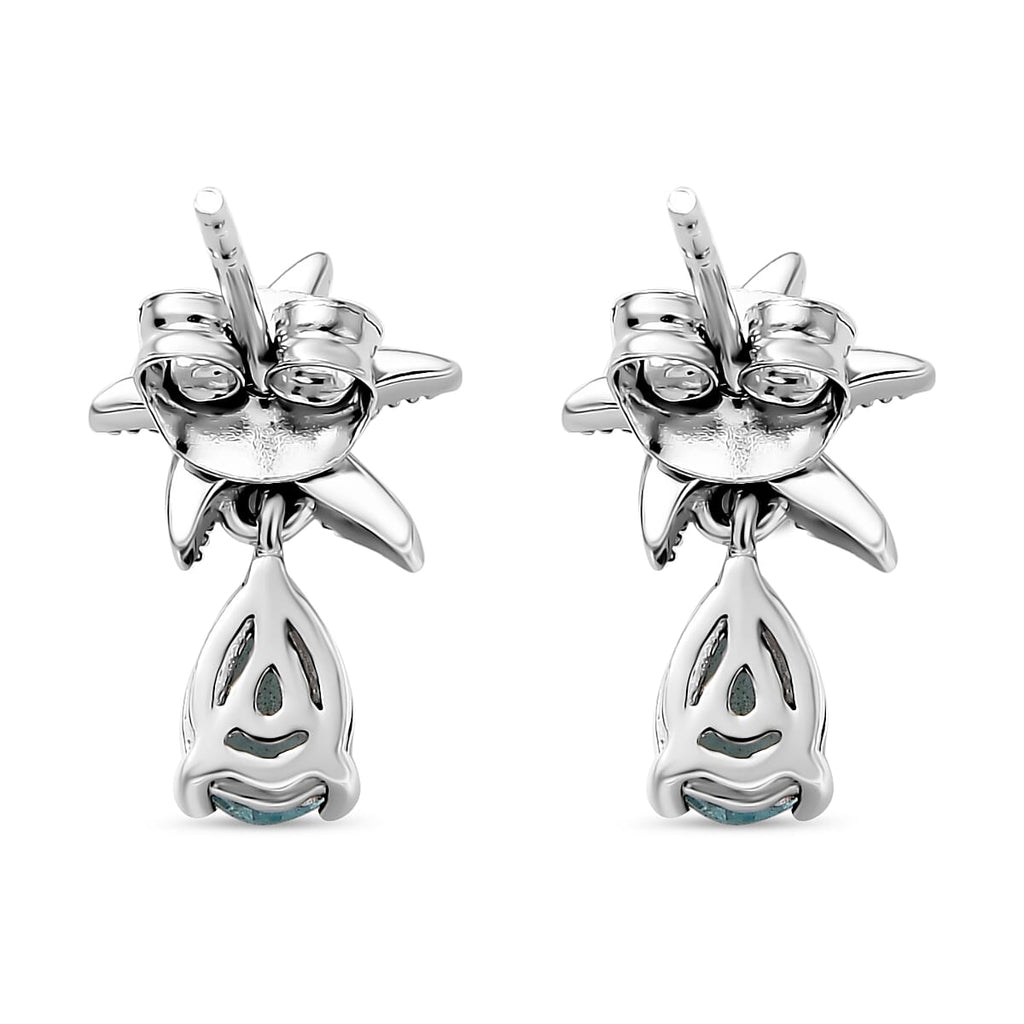 Lagoon Apatite Dangling Earring With Push Back in Rhodium Overlay Sterling Silver