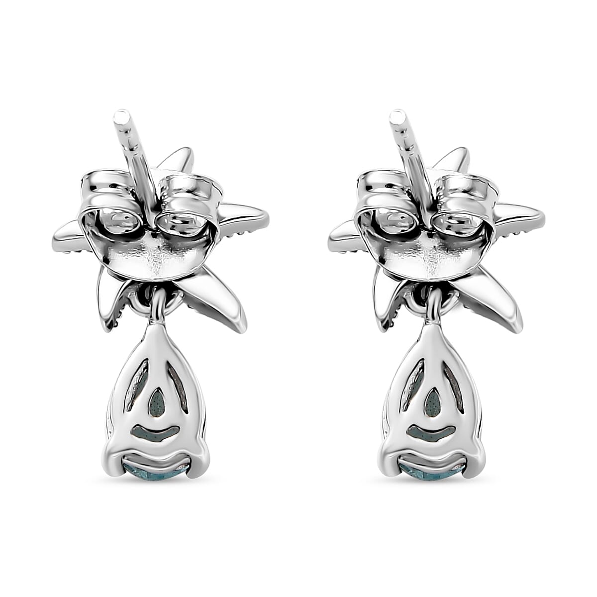 Lagoon Apatite Dangling Earring With Push Back in Rhodium Overlay Sterling Silver 7967401 6
