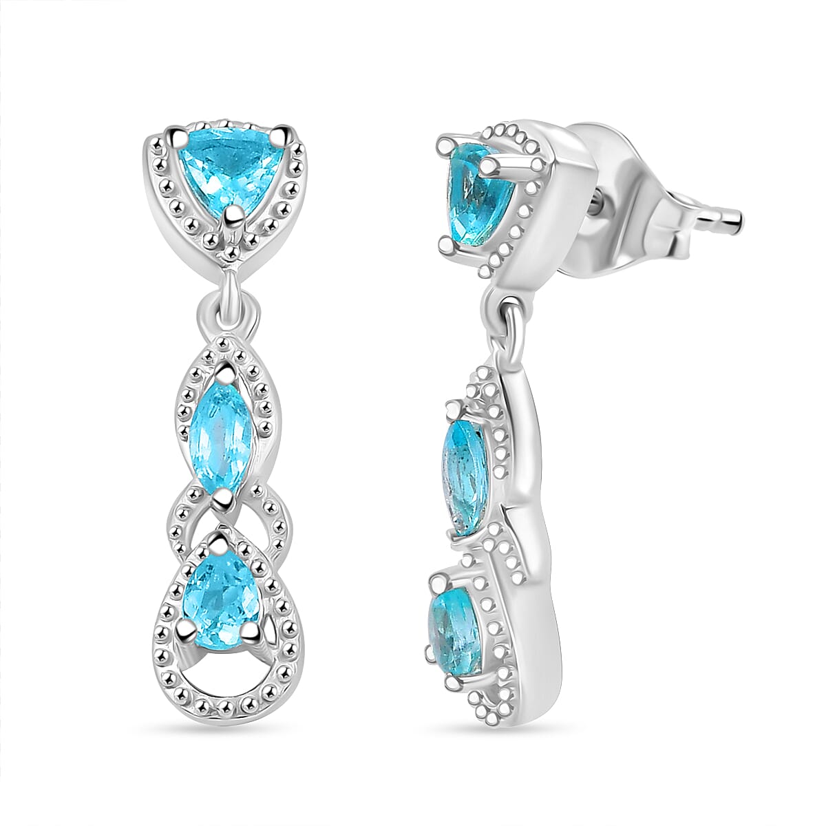 Lagoon Apatite Dangling Earrings with Push Back in Rhodium Overlay Sterling Silver 1.12 Ct. 7976689 0
