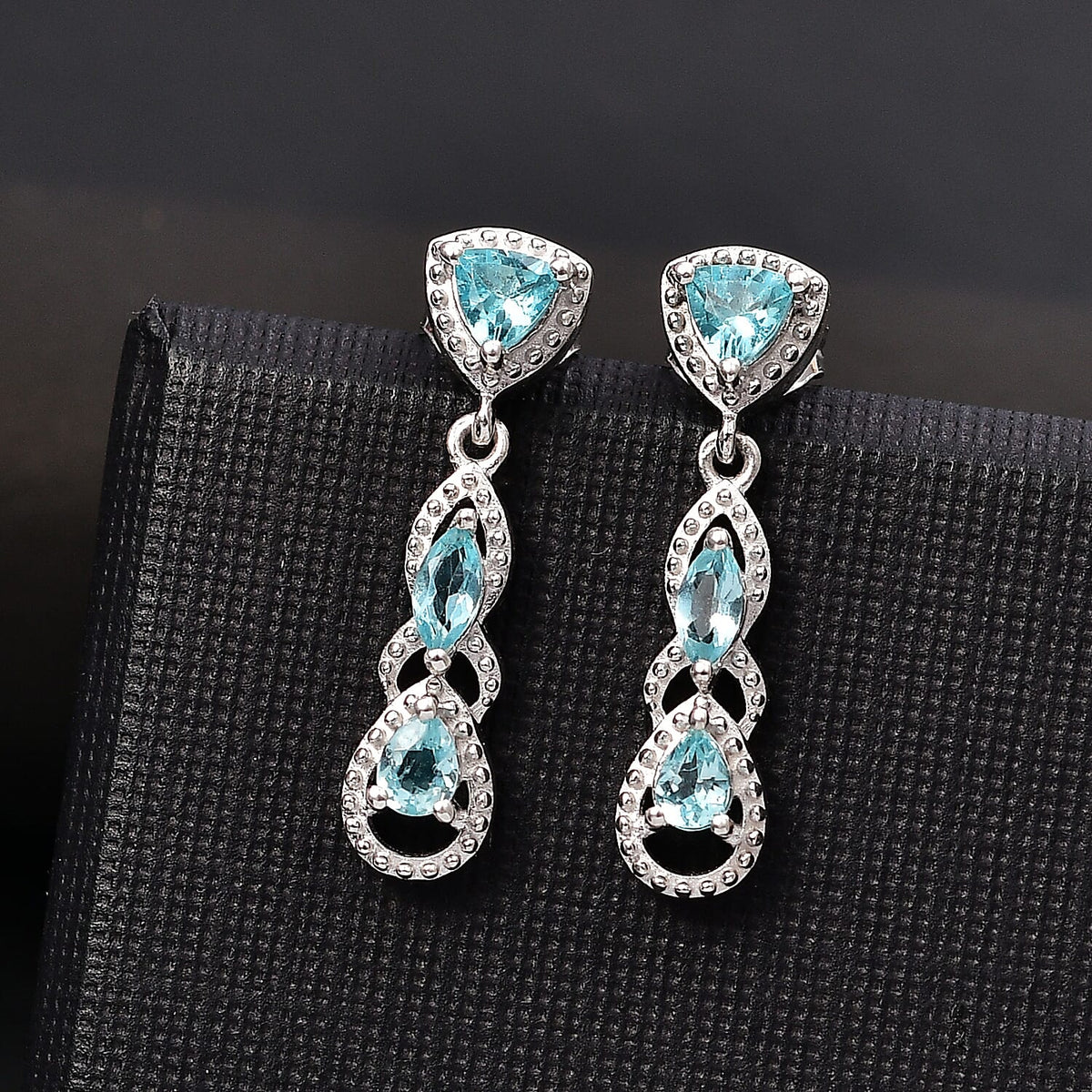 Lagoon Apatite Dangling Earrings with Push Back in Rhodium Overlay Sterling Silver 1.12 Ct. 7976689 1