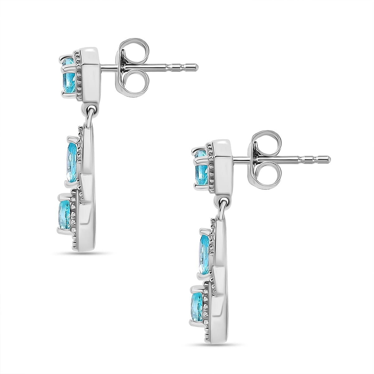 Lagoon Apatite Dangling Earrings with Push Back in Rhodium Overlay Sterling Silver 1.12 Ct. 7976689 3