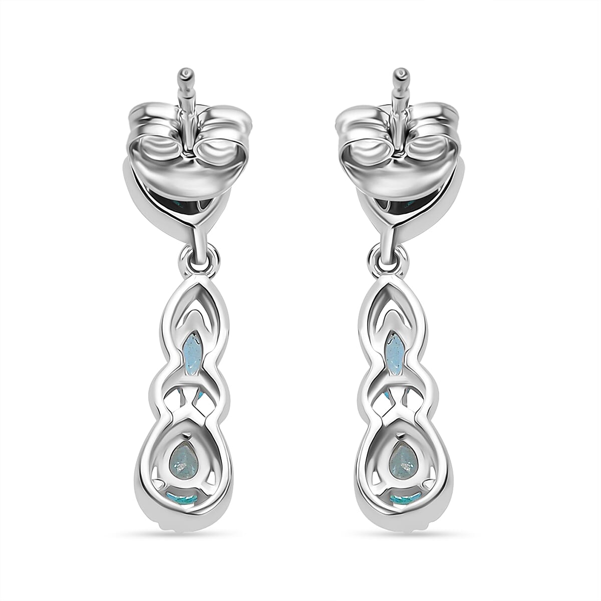 Lagoon Apatite Dangling Earrings with Push Back in Rhodium Overlay Sterling Silver 1.12 Ct. 7976689 4