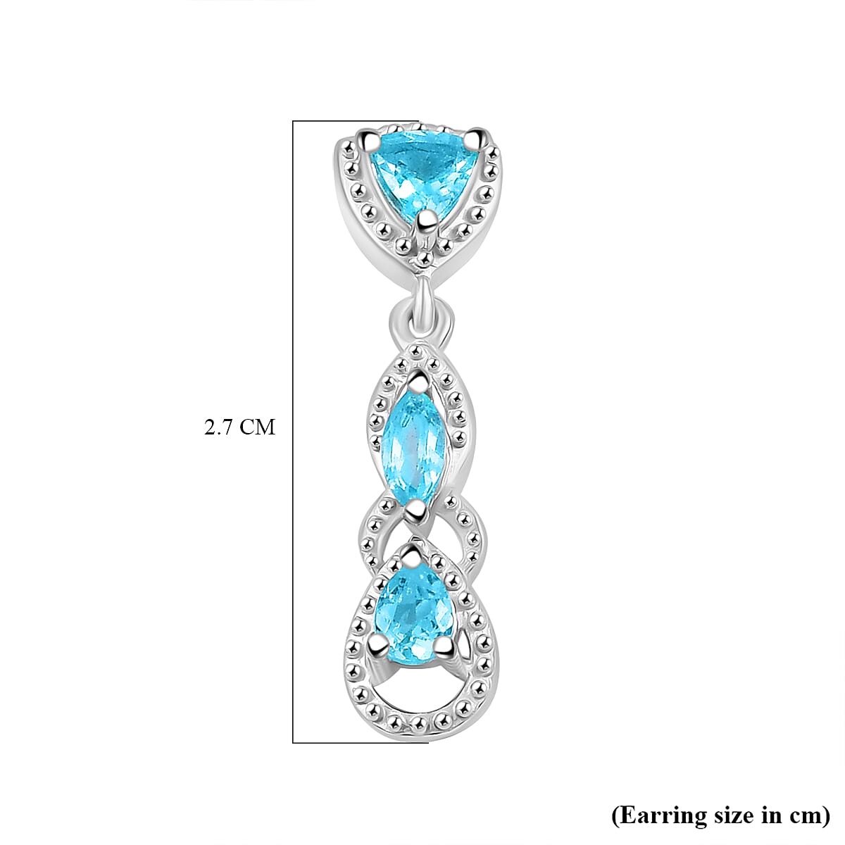 Lagoon Apatite Dangling Earrings with Push Back in Rhodium Overlay Sterling Silver 1.12 Ct. 7976689 5