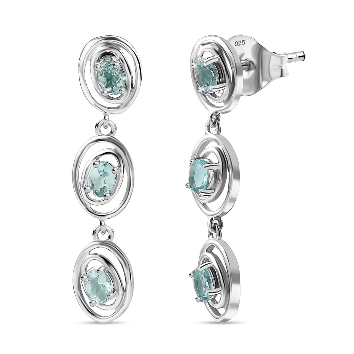 Lagoon Apatite Dangling Earring With Push Back in Rhodium Overlay Sterling Silver 1.16 Ct. 7965236 0