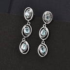 Lagoon Apatite Dangling Earring With Push Back in Rhodium Overlay Sterling Silver 1.16 Ct.
