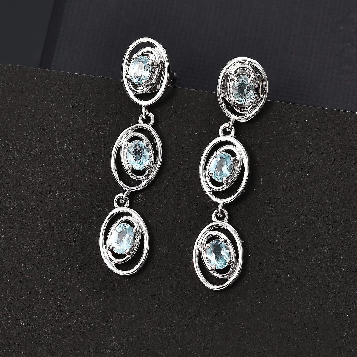 Lagoon Apatite Dangling Earring With Push Back in Rhodium Overlay Sterling Silver 1.16 Ct. 7965236 2