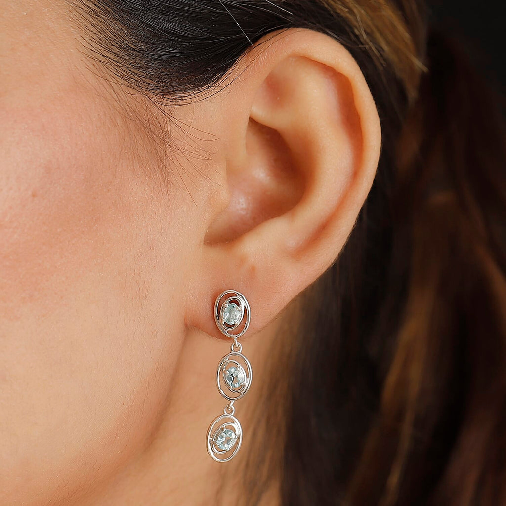 Lagoon Apatite Dangling Earring With Push Back in Rhodium Overlay Sterling Silver 1.16 Ct.