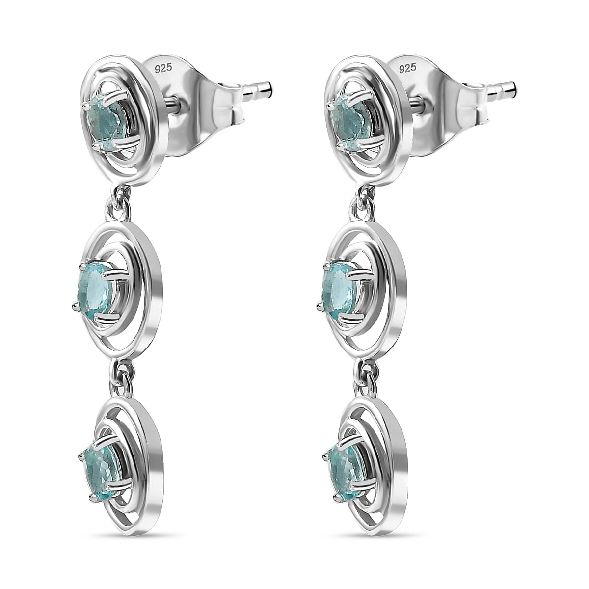 Lagoon Apatite Dangling Earring With Push Back in Rhodium Overlay Sterling Silver 1.16 Ct. 7965236 4